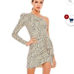 NWT Mac Duggal Ieena one shoulder mini dress draped animal print $298 Sz 8